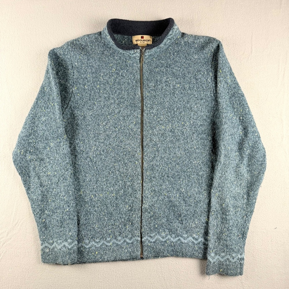 Woolrich Womens Peacock Heather Ramie Wool Full Zip Fall Cardigan Sweater Small